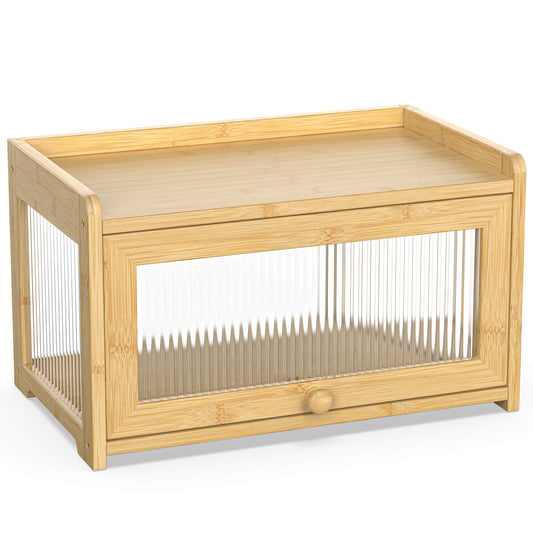 Bamboo Bread Box with 3 Sides Wavy & Back Clear Window