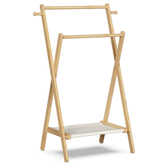 21.6''W Freestanding Bamboo Clothes Rack with Shelves, Garment Rack for Bedroom