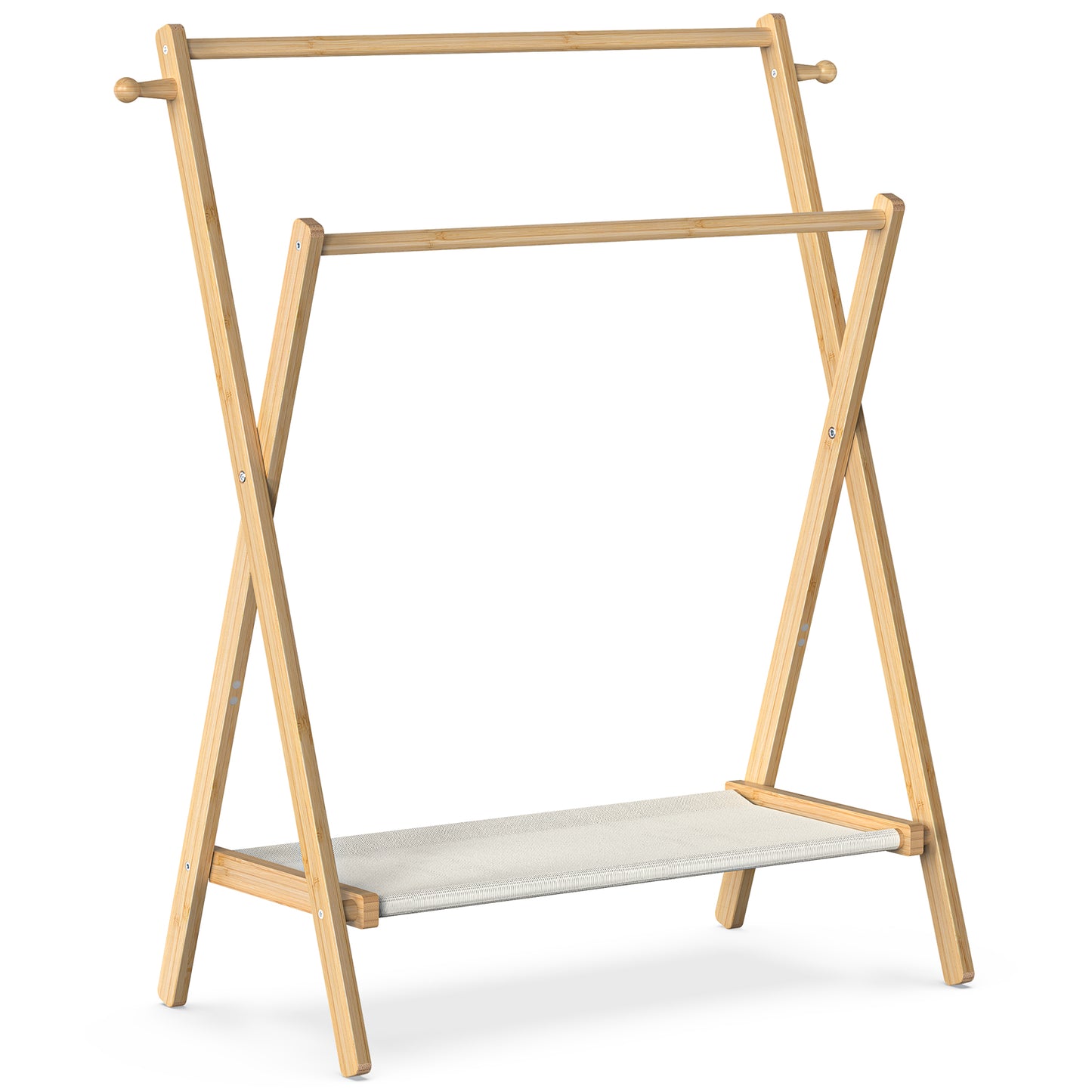 Freestanding Bamboo Clothes Rack with Shelves, Garment Rack for Bedroom (M)