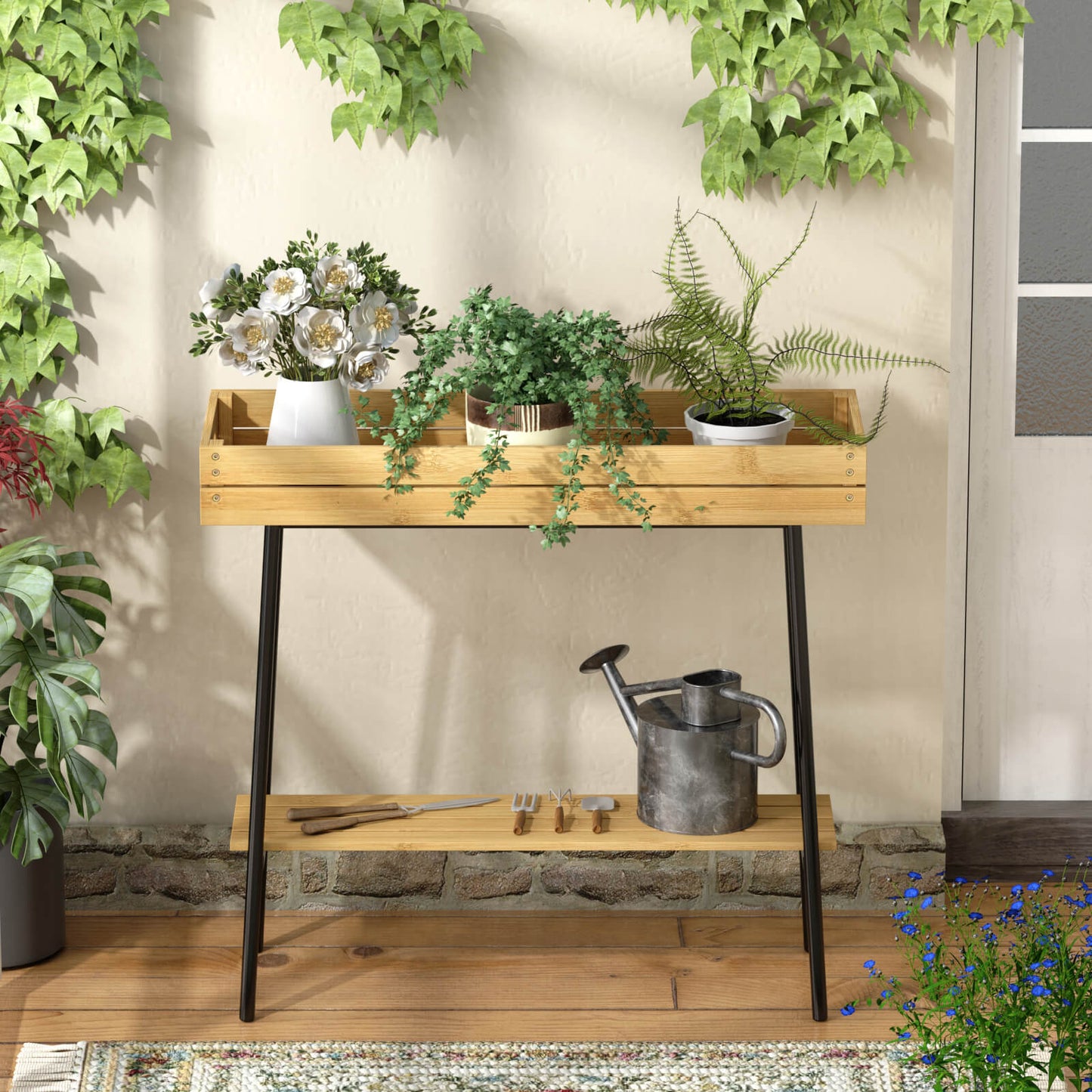 2-Tier Bamboo Plant Stand And Handles