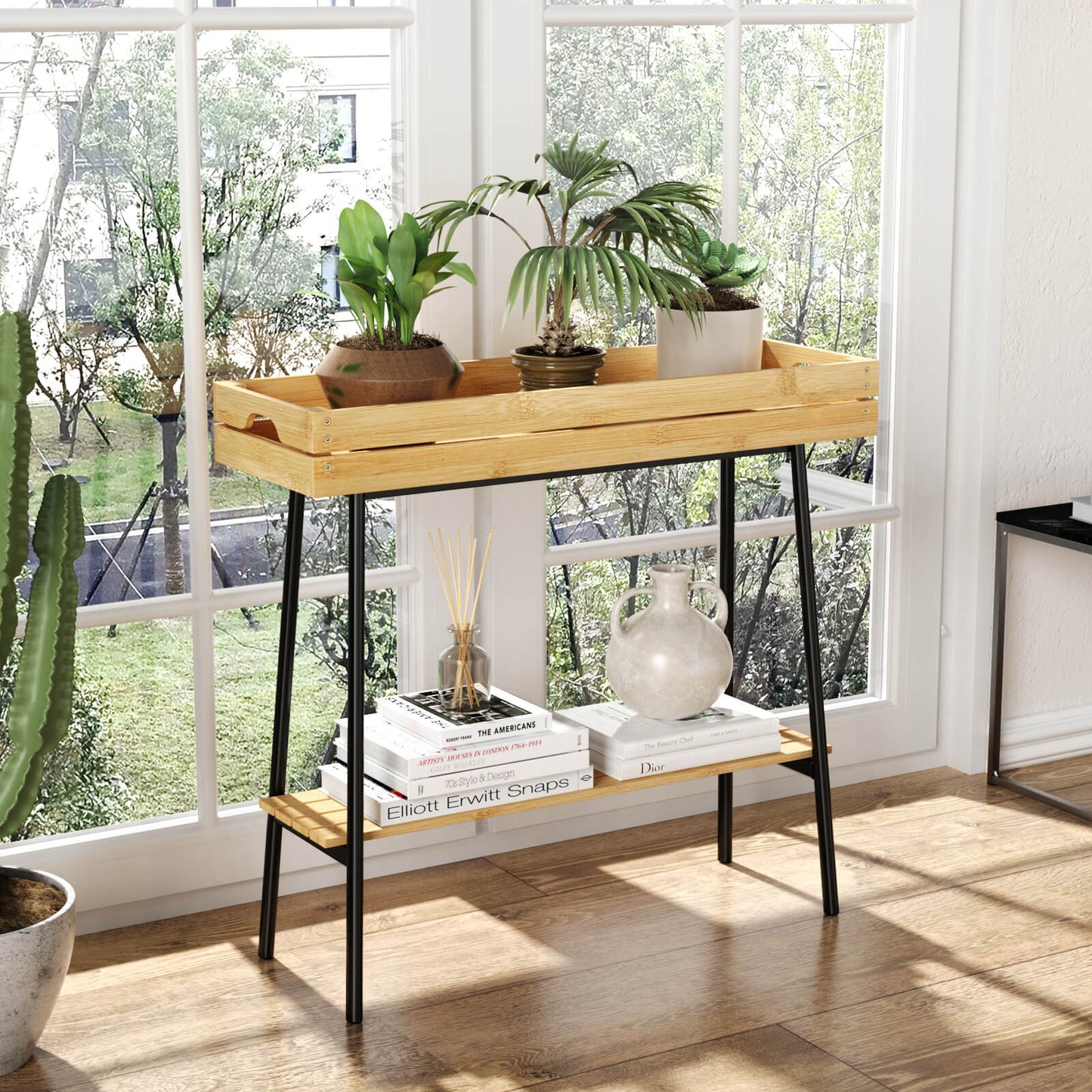 2-Tier Bamboo Plant Stand And Handles