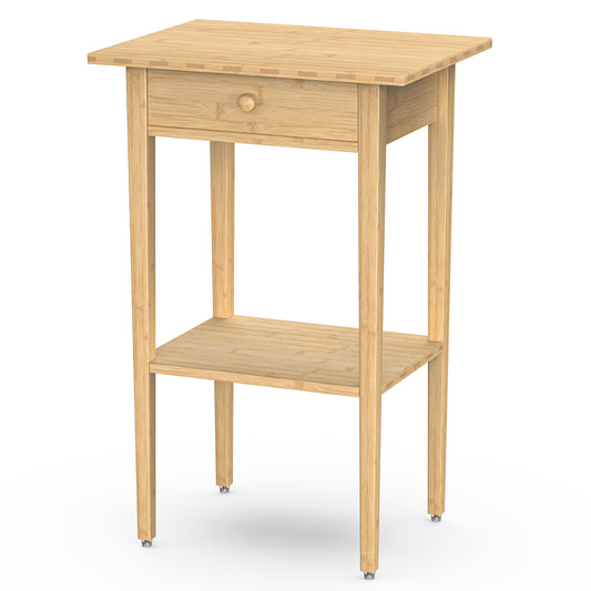 Bamboo Drawer Nightstand, Side Table with Open Shelf for Bedroom