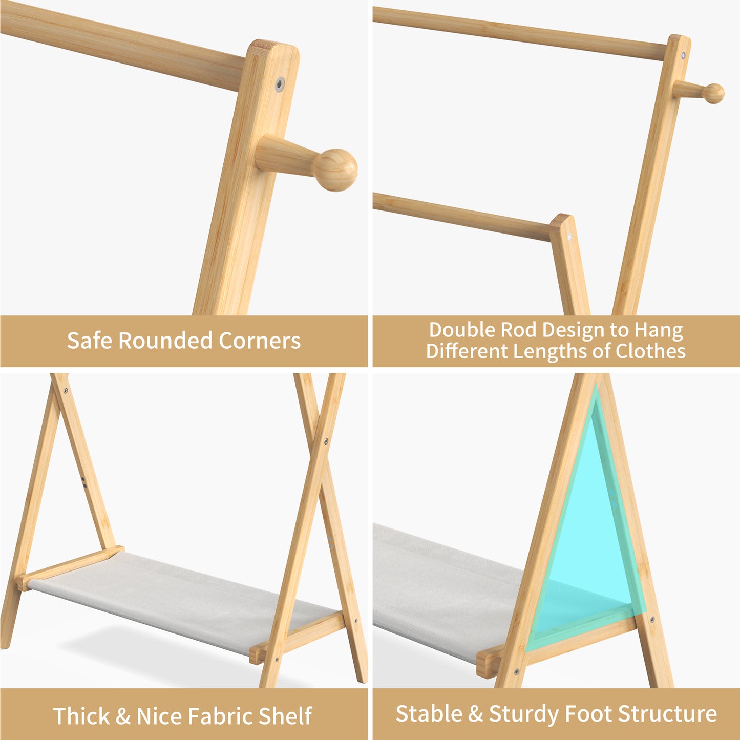 Freestanding Bamboo Clothes Rack with Shelves, Garment Rack for Bedroom (M)