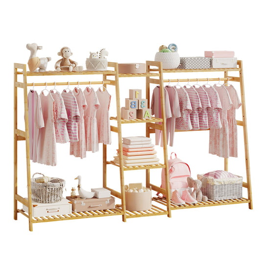 Bamboo Kids Clothing Rack with Shelves - Large Size
