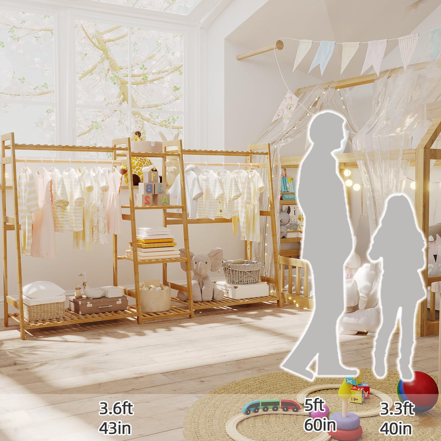 Bamboo Kids Clothing Rack with Shelves - Large Size