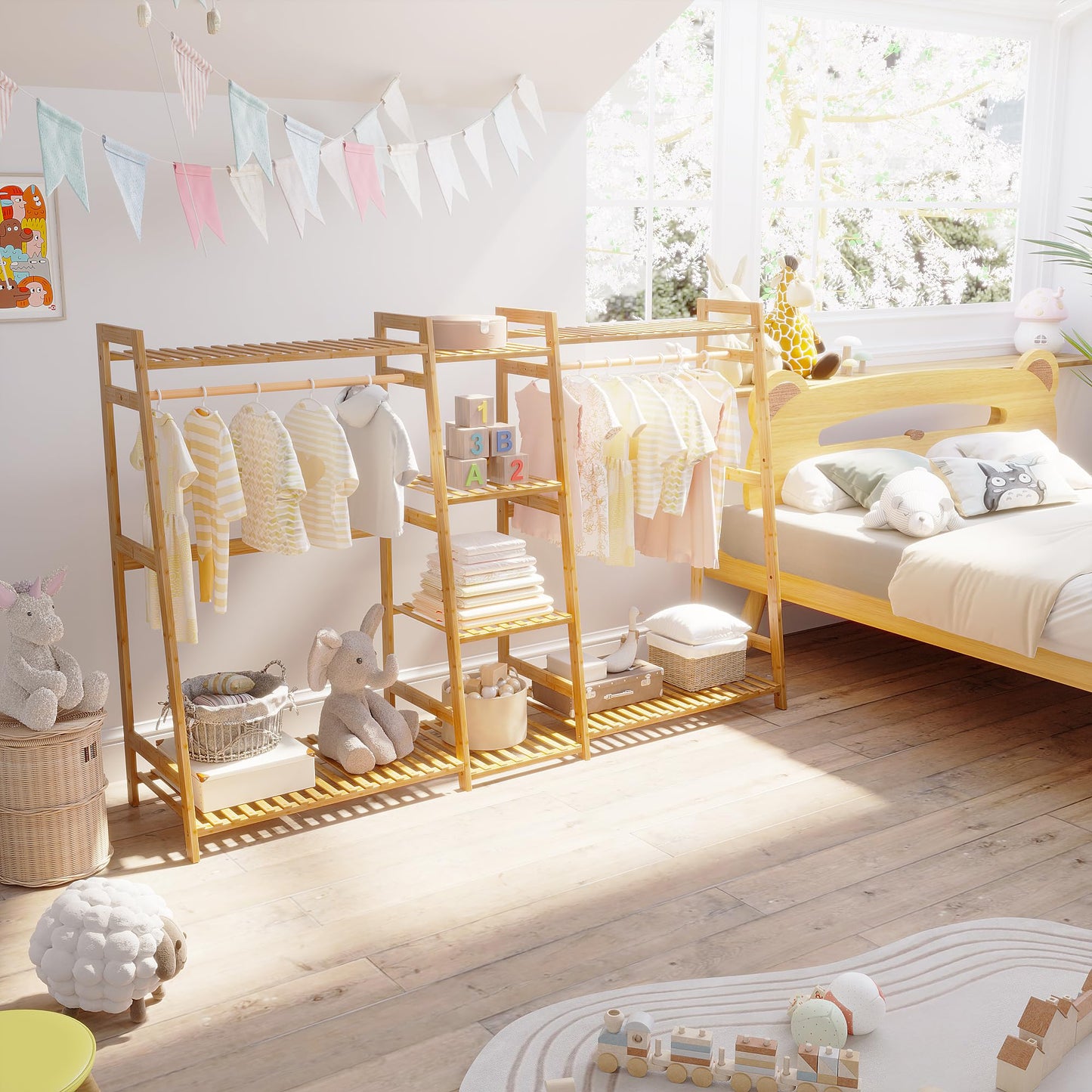 Bamboo Kids Clothing Rack with Shelves - Large Size