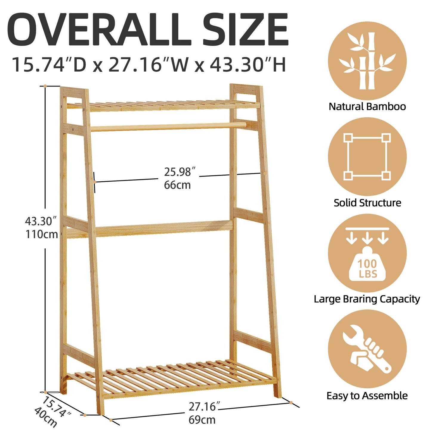 Bamboo Kids Clothing Rack with Shelves - Small Size