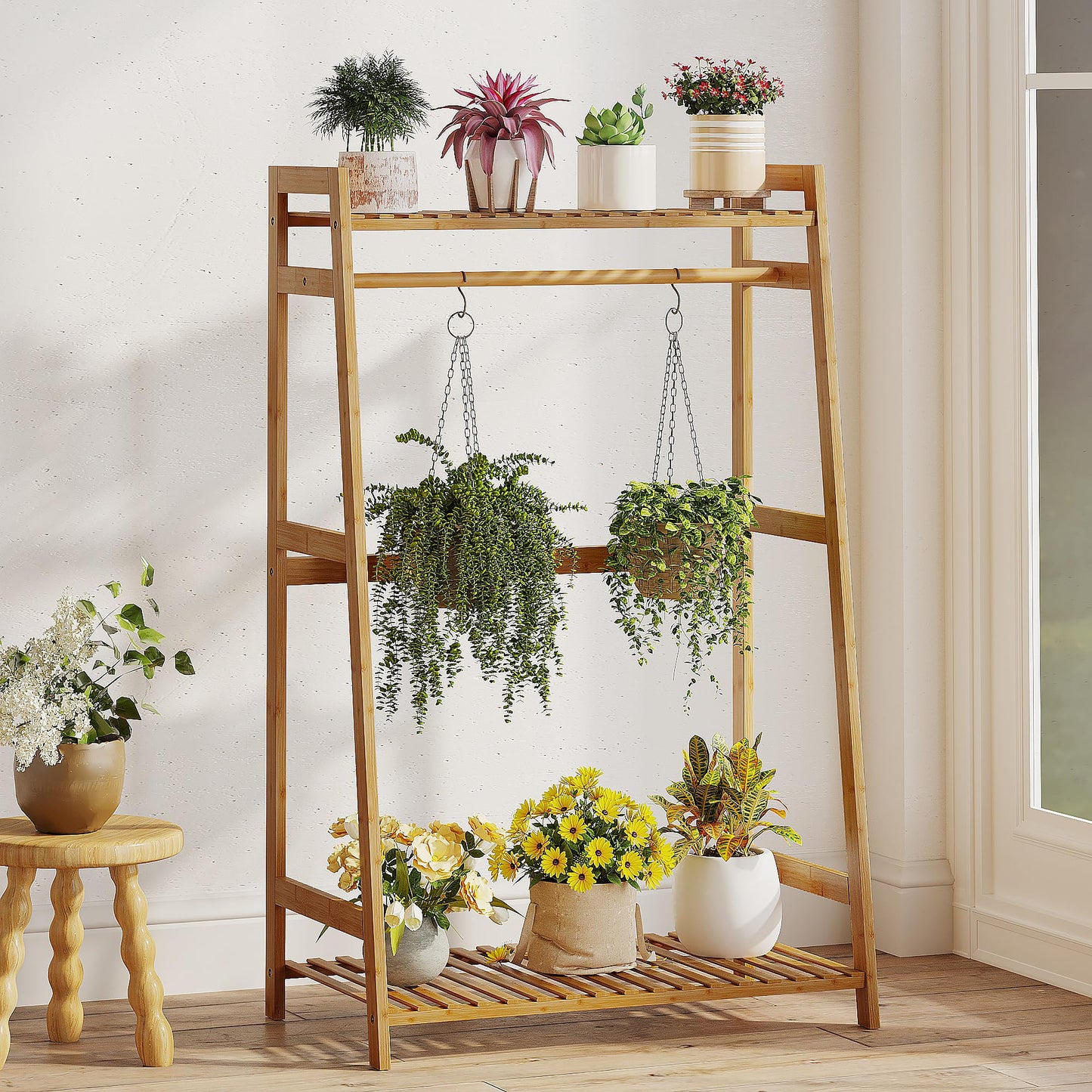 Bamboo Kids Clothing Rack with Shelves - Small Size